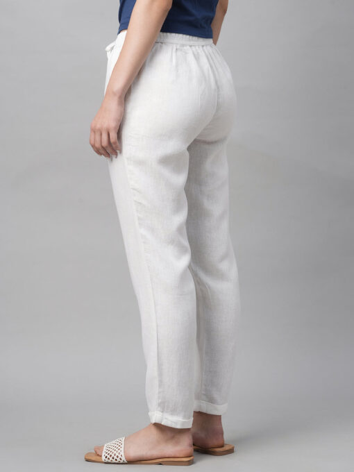 Women's White Linen Viscose Regular Fit Pant - Image 5