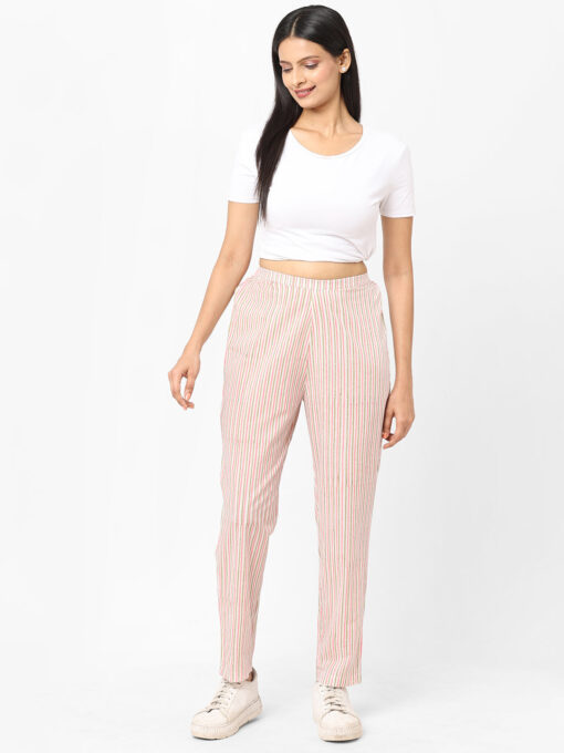 Women's Cream Cotton Regular Fit Pant - Image 5