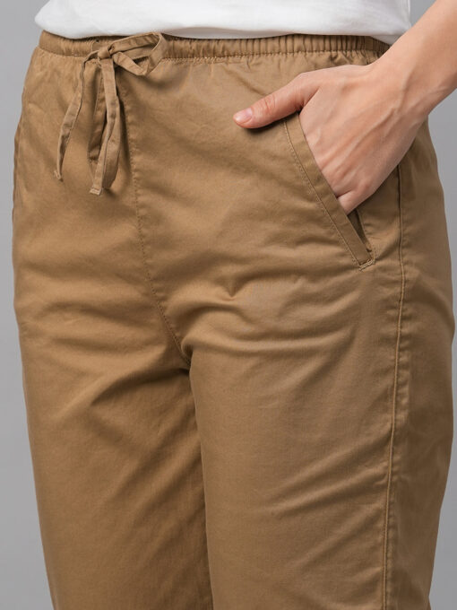 Women's Khaki Cotton Lycra Regular Fit Pant - Image 6