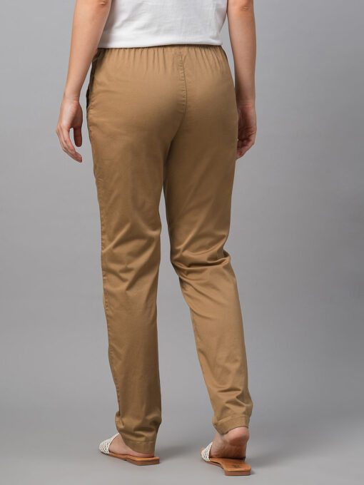 Women's Khaki Cotton Lycra Regular Fit Pant - Image 5