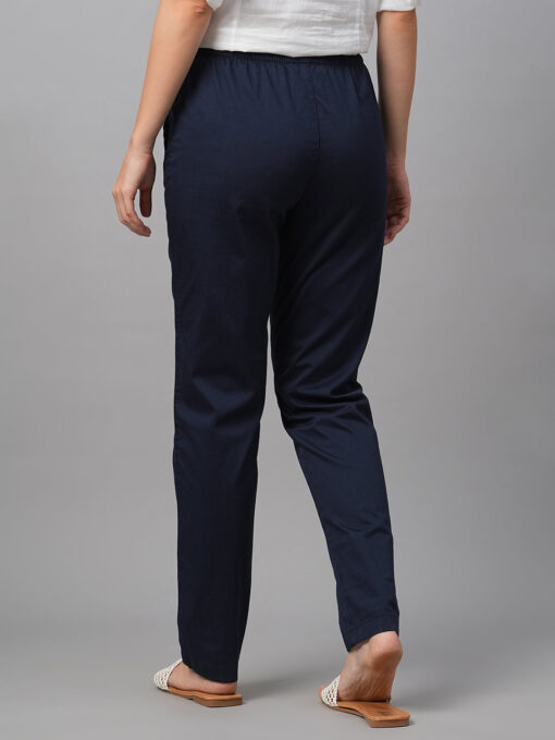 Women's Navy Cotton Lycra Regular Fit Pant - Image 5