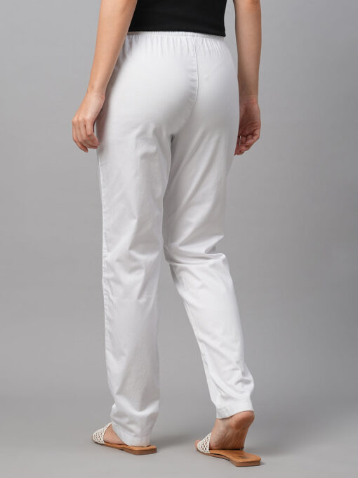 Women's White Cotton Lycra Regular Fit Pant - Image 5