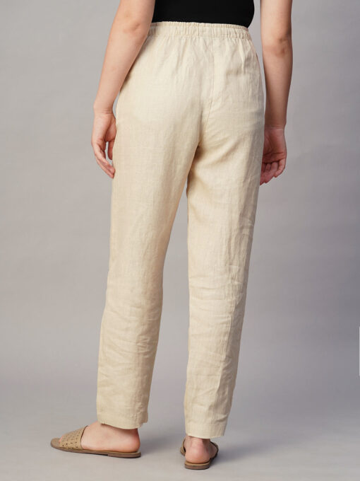 Women's Beige Linen Regular Fit Pant - Image 2