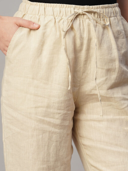 Women's Beige Linen Regular Fit Pant - Image 5