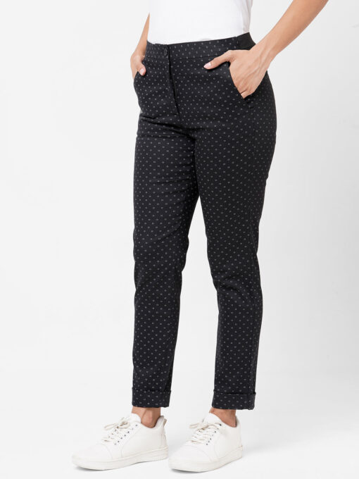 Women's Black Cotton Lycra Slim Fit Pant - Image 2