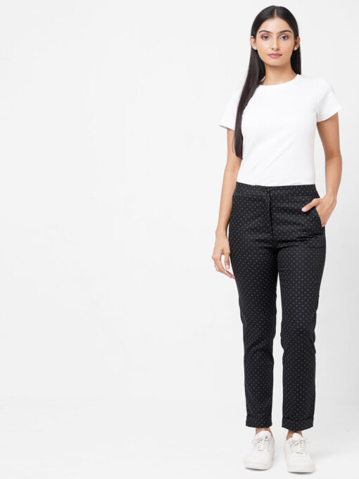 Women's Black Cotton Lycra Slim Fit Pant - Image 5