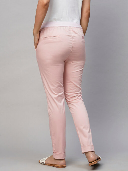 Women's Pink Cotton Lycra Slim Fit Pant - Image 5