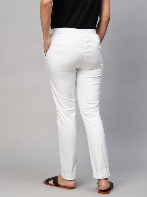 Women's White Cotton Lycra Slim Fit Pant - Image 5