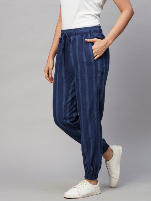 Women's Blue Viscose Linen Regular Fit Pant - Image 3