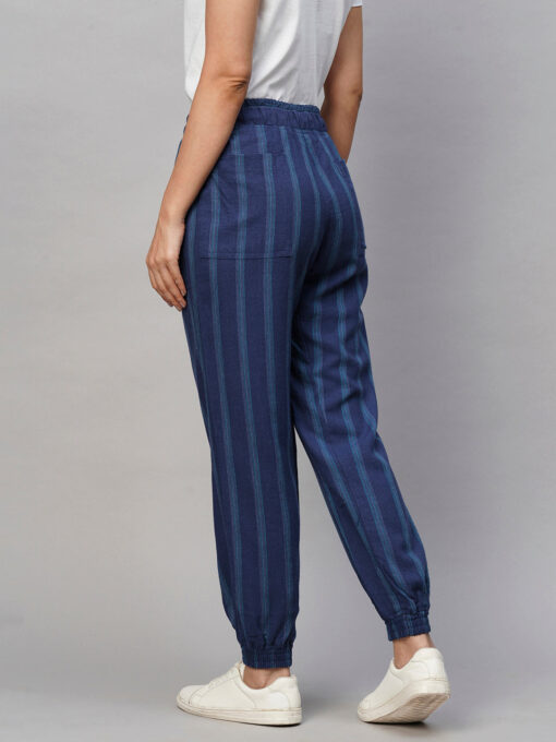 Women's Blue Viscose Linen Regular Fit Pant - Image 5