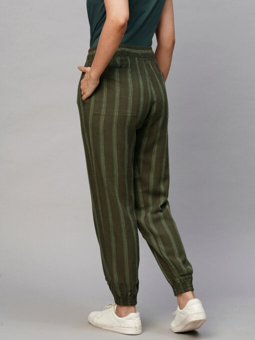 Women's Olive Viscose Linen Regular Fit Pant - Image 5