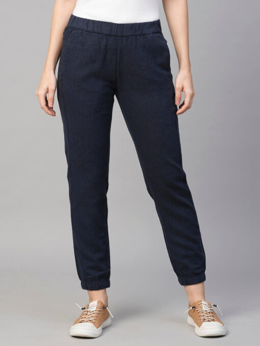 Women's Navy Linen Cotton Jogger Pant - Image 2