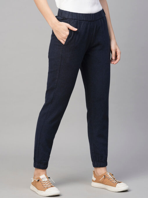 Women's Navy Linen Cotton Jogger Pant - Image 4