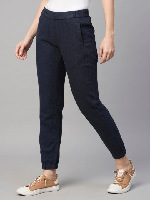 Women's Navy Linen Cotton Jogger Pant - Image 3