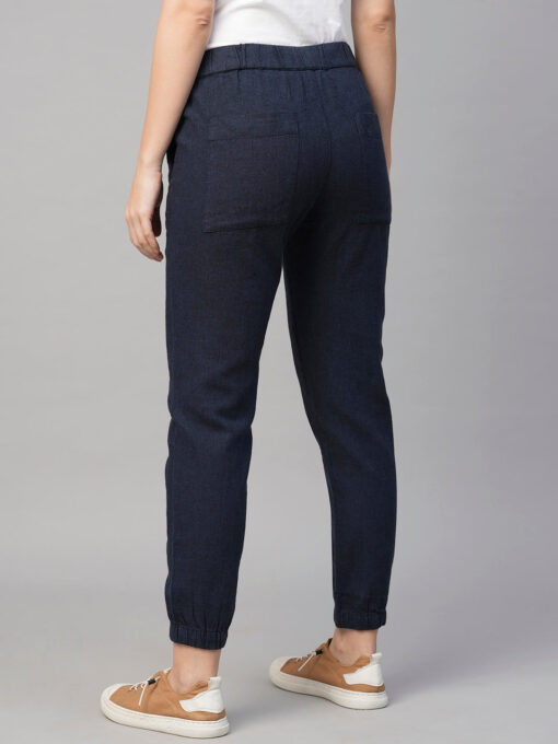 Women's Navy Linen Cotton Jogger Pant - Image 5