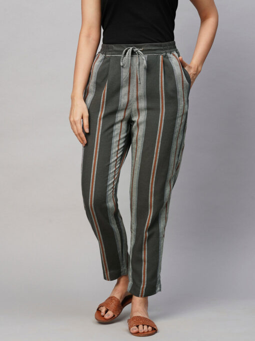 Women's Grey Linen Regular Fit Pant - Image 2