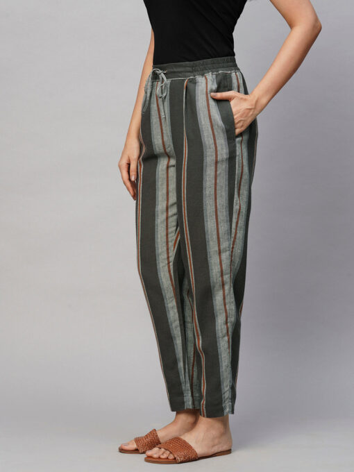 Women's Grey Linen Regular Fit Pant - Image 3