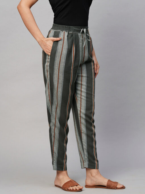 Women's Grey Linen Regular Fit Pant - Image 4