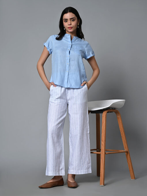 Women's White Linen Cotton Regular Fit Pant