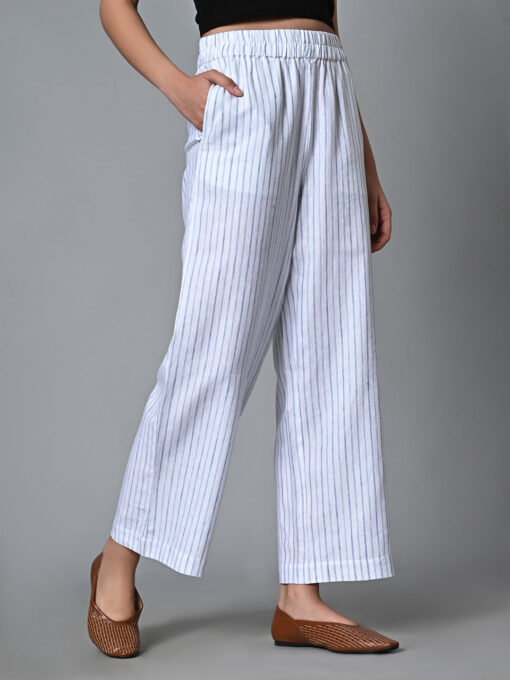 Women's White Linen Cotton Regular Fit Pant - Image 4