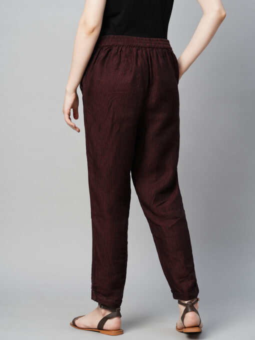 Women's Maroon Linen Regular Fit Pant - Image 5