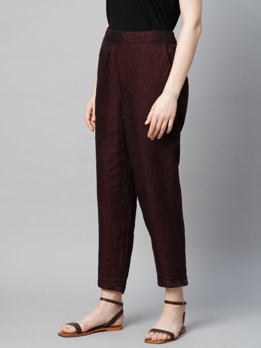 Women's Maroon Linen Regular Fit Pant - Image 3