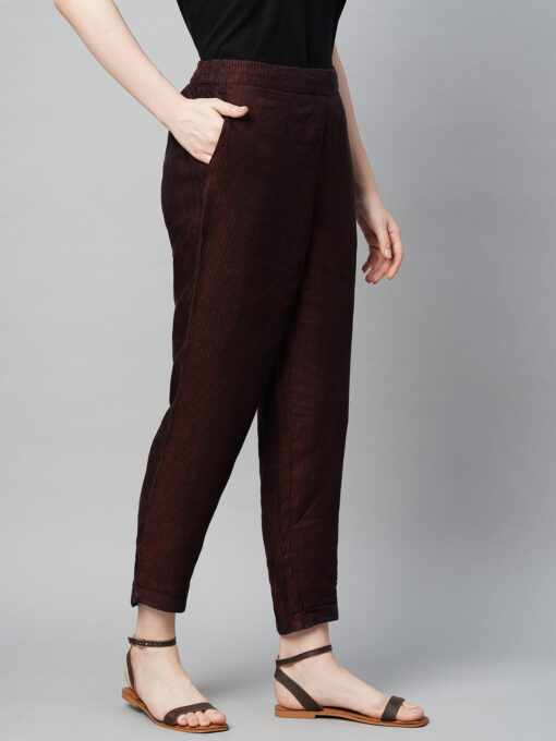 Women's Maroon Linen Regular Fit Pant - Image 4