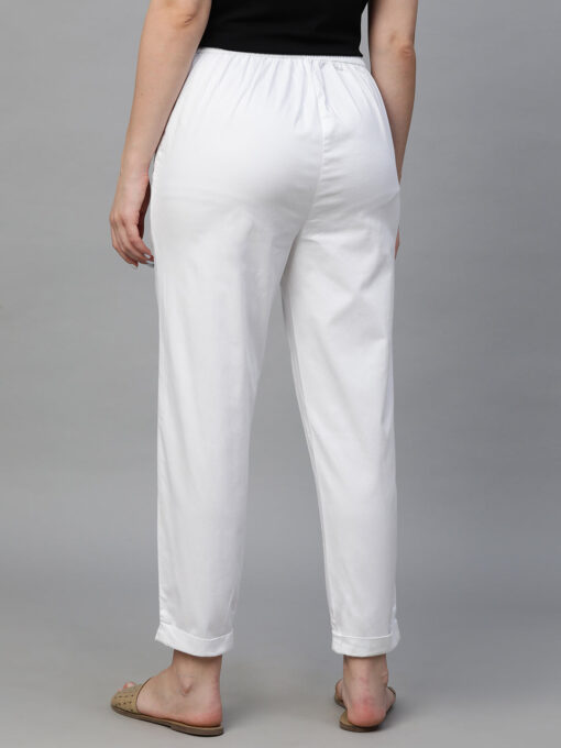 Women's White Cotton Elastane Regular Fit Pant - Image 5