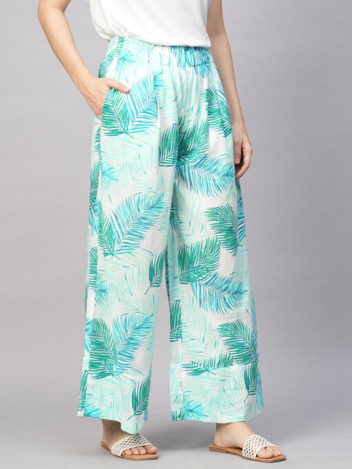 Women's Blue Cotton Flax Wide Leg Pant - Image 4