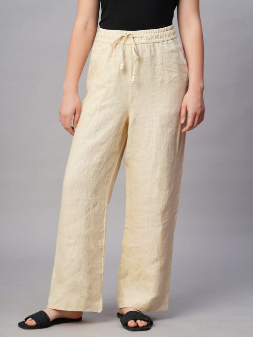 Women's Beige Linen Regular Fit Pant - Image 2