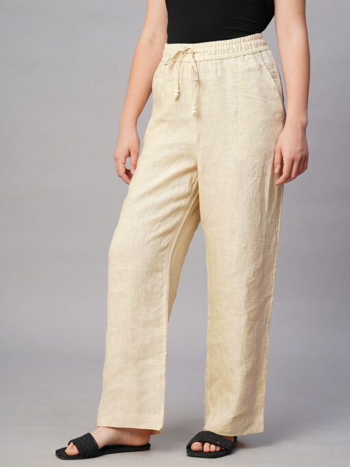 Women's Beige Linen Regular Fit Pant - Image 3