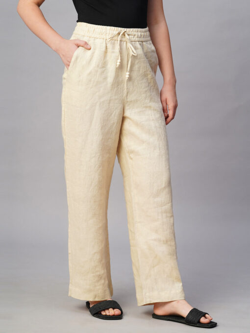 Women's Beige Linen Regular Fit Pant - Image 4