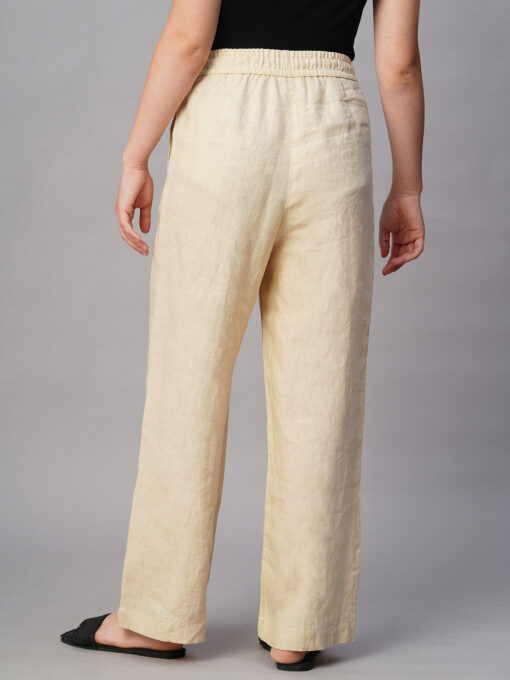 Women's Beige Linen Regular Fit Pant - Image 5