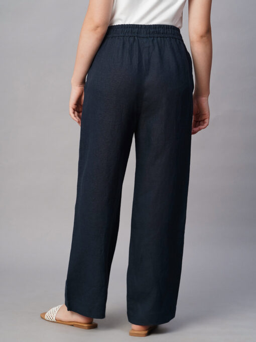 Women's Navy Linen Regular Fit Pant - Image 5