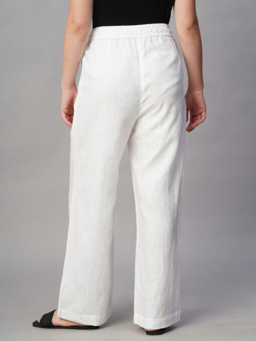 Women's White Linen Regular Fit Pant - Image 5