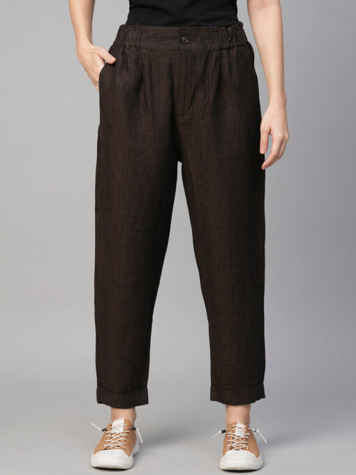 Women's Brown Linen Regular Fit Pant - Image 2