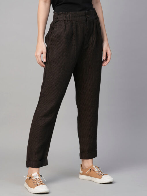 Women's Brown Linen Regular Fit Pant - Image 4