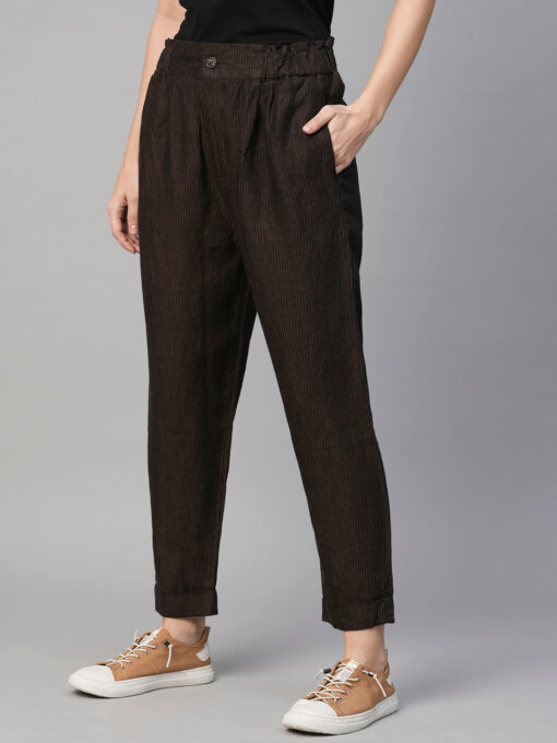 Women's Brown Linen Regular Fit Pant - Image 3