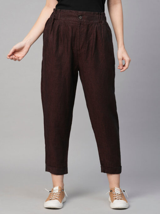 Women's Maroon Linen Regular Fit Pant - Image 2