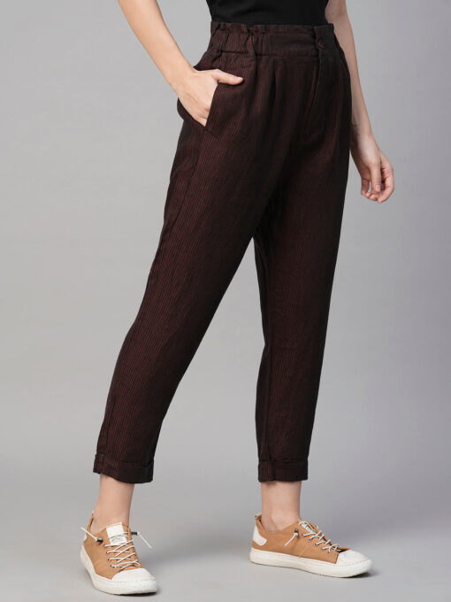 Women's Maroon Linen Regular Fit Pant - Image 4