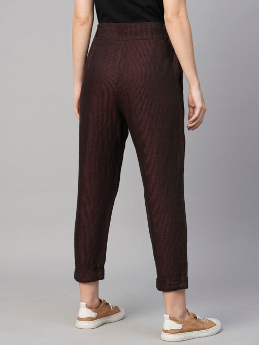 Women's Maroon Linen Regular Fit Pant - Image 5