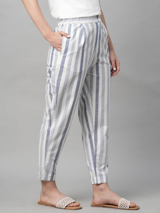 Women's Blue Cotton Linen Regular Fit Pant - Image 5