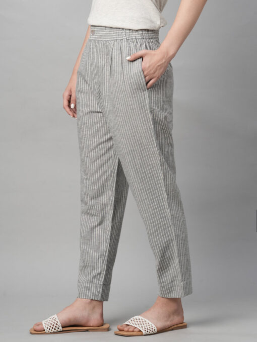 Women's Grey Cotton Linen Regular Fit Pant - Image 3