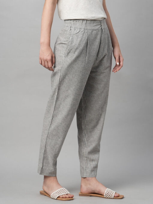 Women's Grey Cotton Linen Regular Fit Pant - Image 4