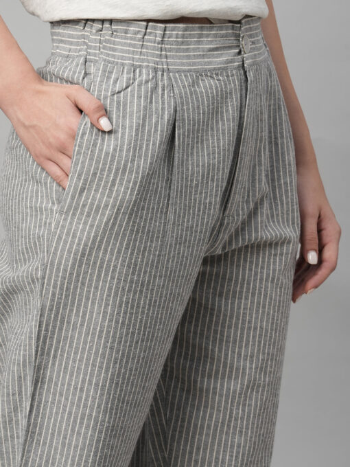 Women's Grey Cotton Linen Regular Fit Pant - Image 5