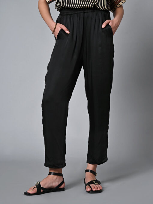 Women's Regular Fit Modal Black Pant - Image 2