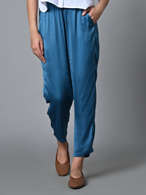 Women's Regular Fit Modal Blue Pant - Image 2