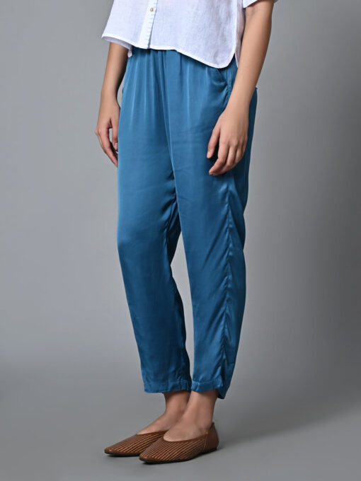 Women's Regular Fit Modal Blue Pant - Image 3