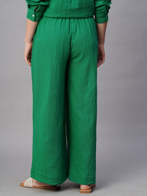 Women's Green Cotton Regular Fit Pant - Image 6