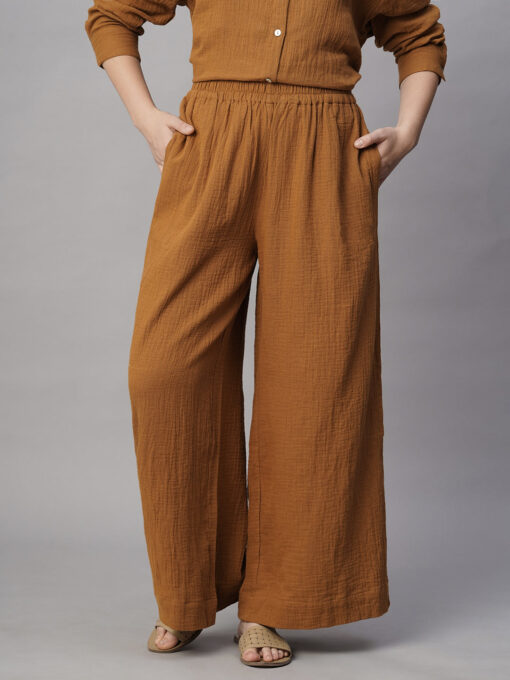 Women's Mustard Cotton Regular Fit Pant - Image 2